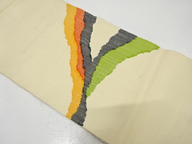 JAPANESE KIMONO / ANTIQUE NAGOYA OBI / SILK / MAWATA TSUMUGI / WOVEN ABSTRACT PATTERN